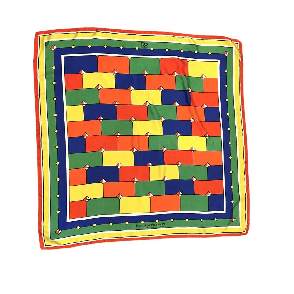 Vintage Ruggiero Bignardi Italy Signed Women’s Square Silk Scarf Geometric 36” - Picture 2 of 10